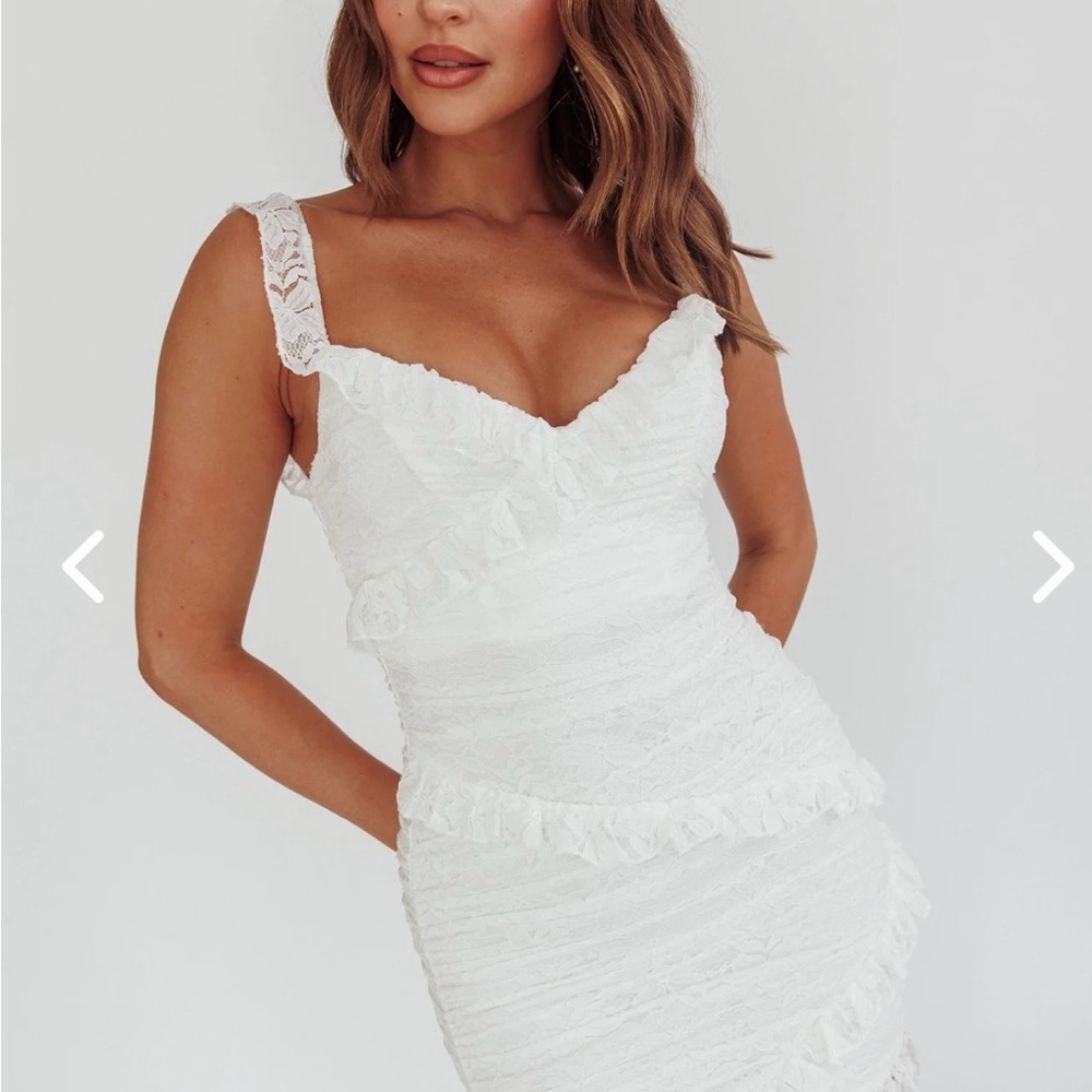 La Vida frill trim off the shoulder dress